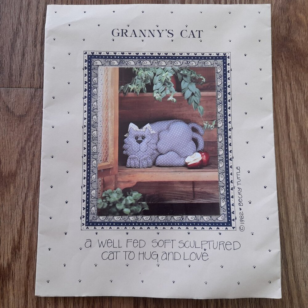 Vintage 80s Soft Sculpture Cat Pillow Sewing Pattern by Becky Tuttle Made in USA